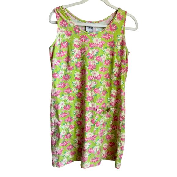 VTG Lilly Pulitzer Lime Green Pink Floral Tank Mini Dress Cotton Blend Pocket - Picture 1 of 5